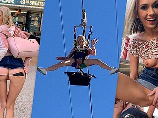 Peaches teen Sky Penetrate Putain public après avoir montré Chatte à glacial foule POV