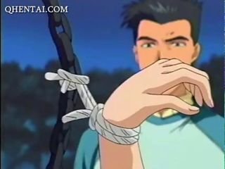 Nudo anime girl ottiene cordata e gangbanged